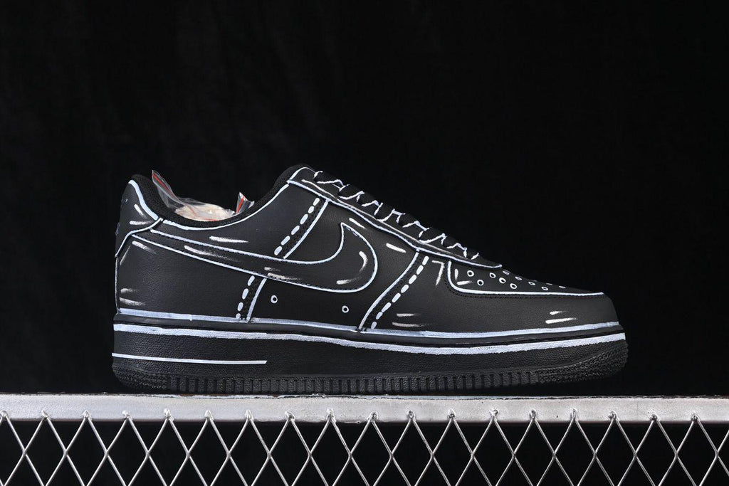 Custom Air force one black Handpainted anime style cartoon sneakers white and black design for streetwear lovers emo sneakers af1 y2k shoes