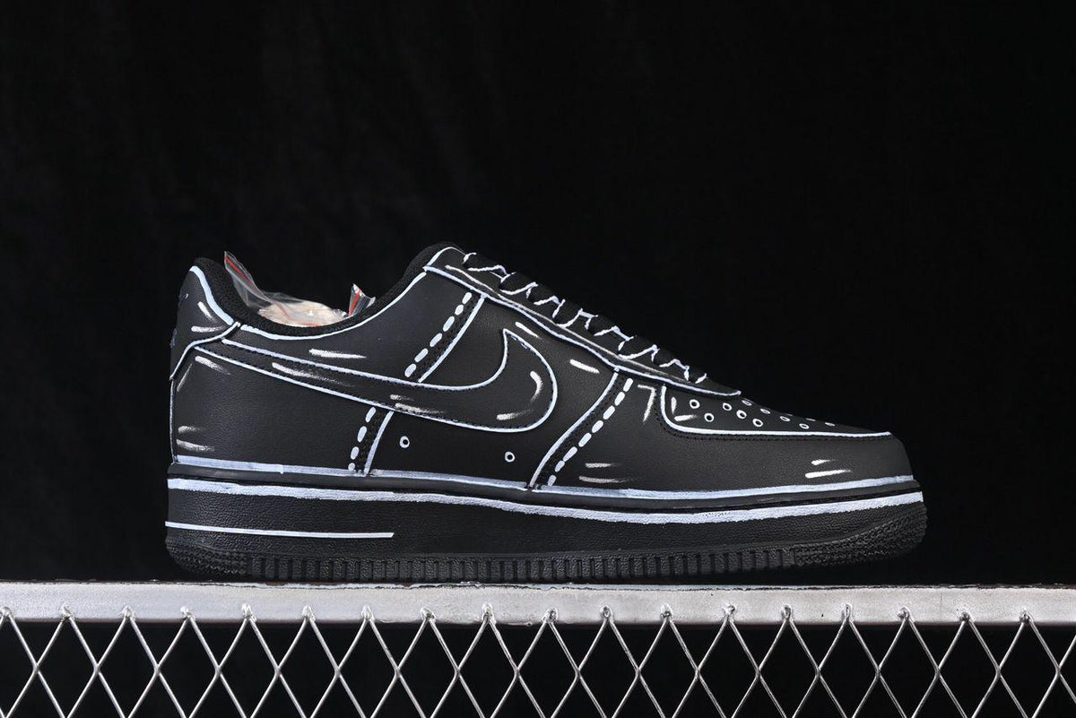 Custom Air force one black Handpainted anime style cartoon sneakers white and black design for streetwear lovers emo sneakers af1 y2k shoes