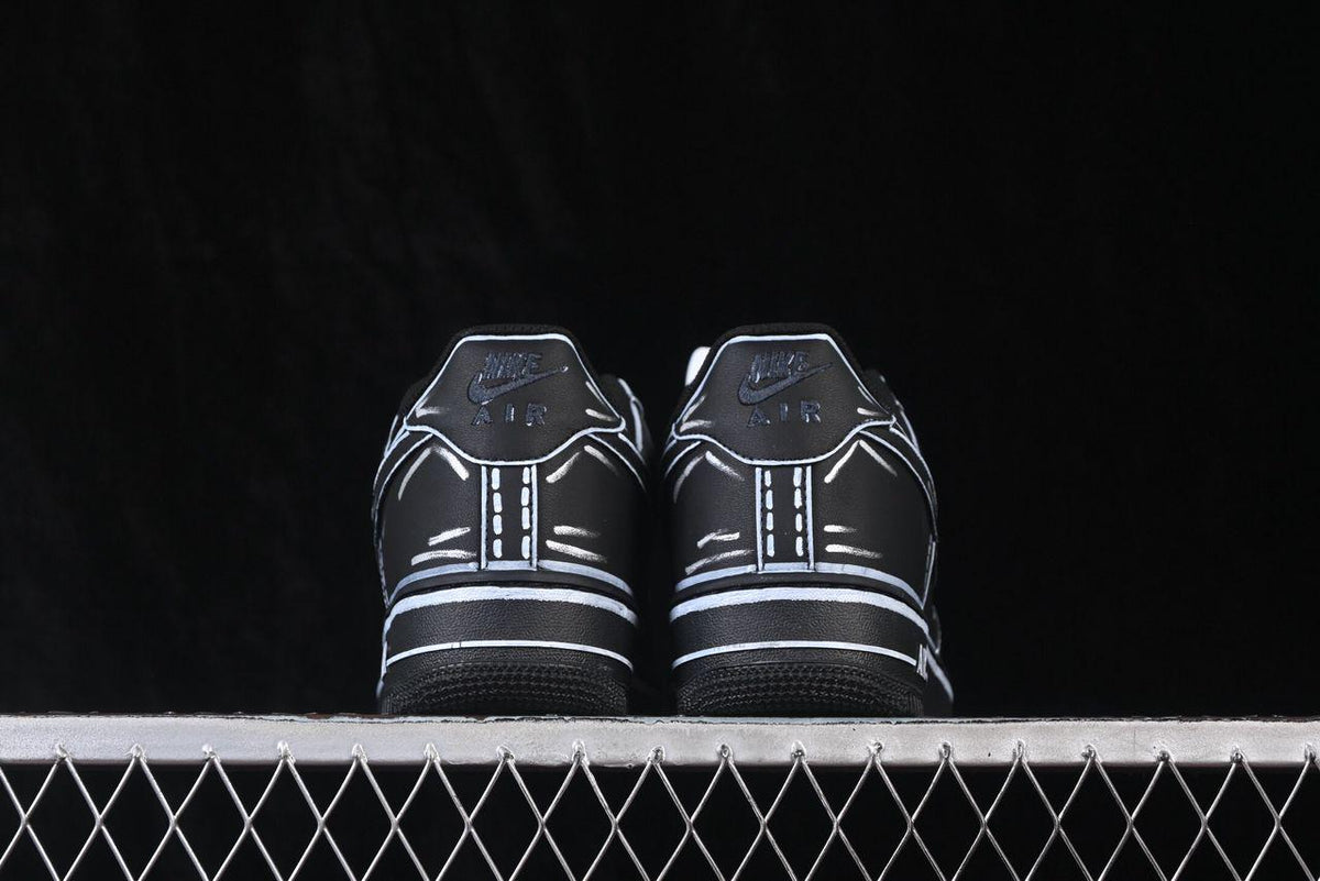 Custom Air force one black Handpainted anime style cartoon sneakers white and black design for streetwear lovers emo sneakers af1 y2k shoes