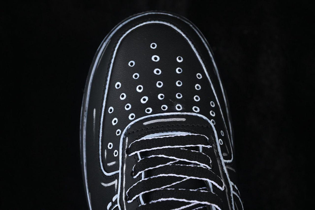 Custom Air force one black Handpainted anime style cartoon sneakers white and black design for streetwear lovers emo sneakers af1 y2k shoes