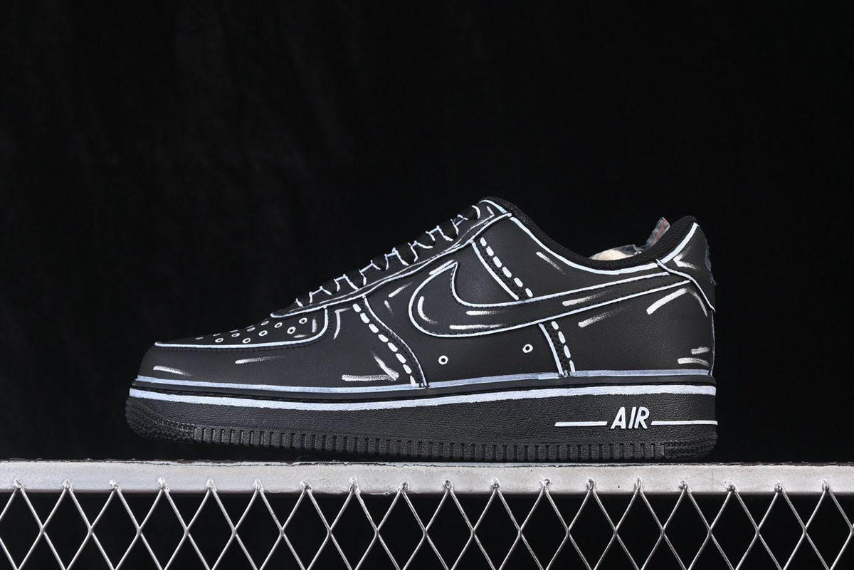 Custom Air force one black Handpainted anime style cartoon sneakers white and black design for streetwear lovers emo sneakers af1 y2k shoes