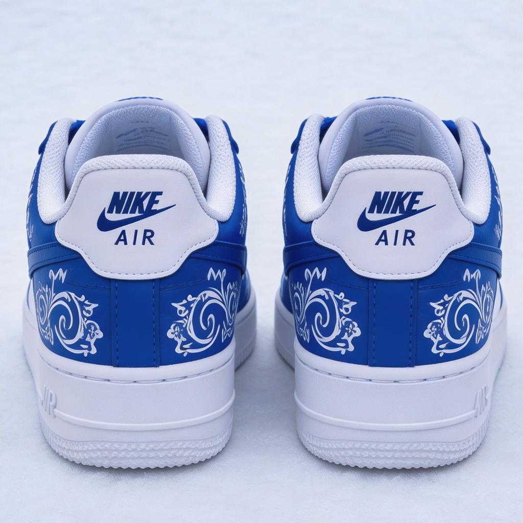 Blue Artistic Custom AF1 ,Handcrafted Blue Floral Fashion Sneakers,Unique Shoes & Holiday Gift