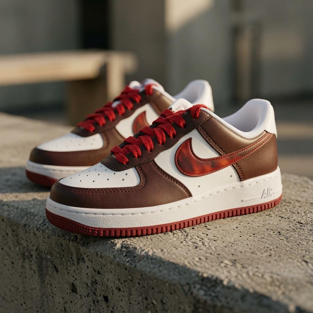 AF1 Brown Red Custom Shoes Handcrafted Vintage Sneakers, Sneaker Gift