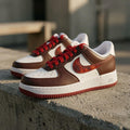 AF1 Brown Red Custom Shoes Handcrafted Vintage Sneakers, Sneaker Gift