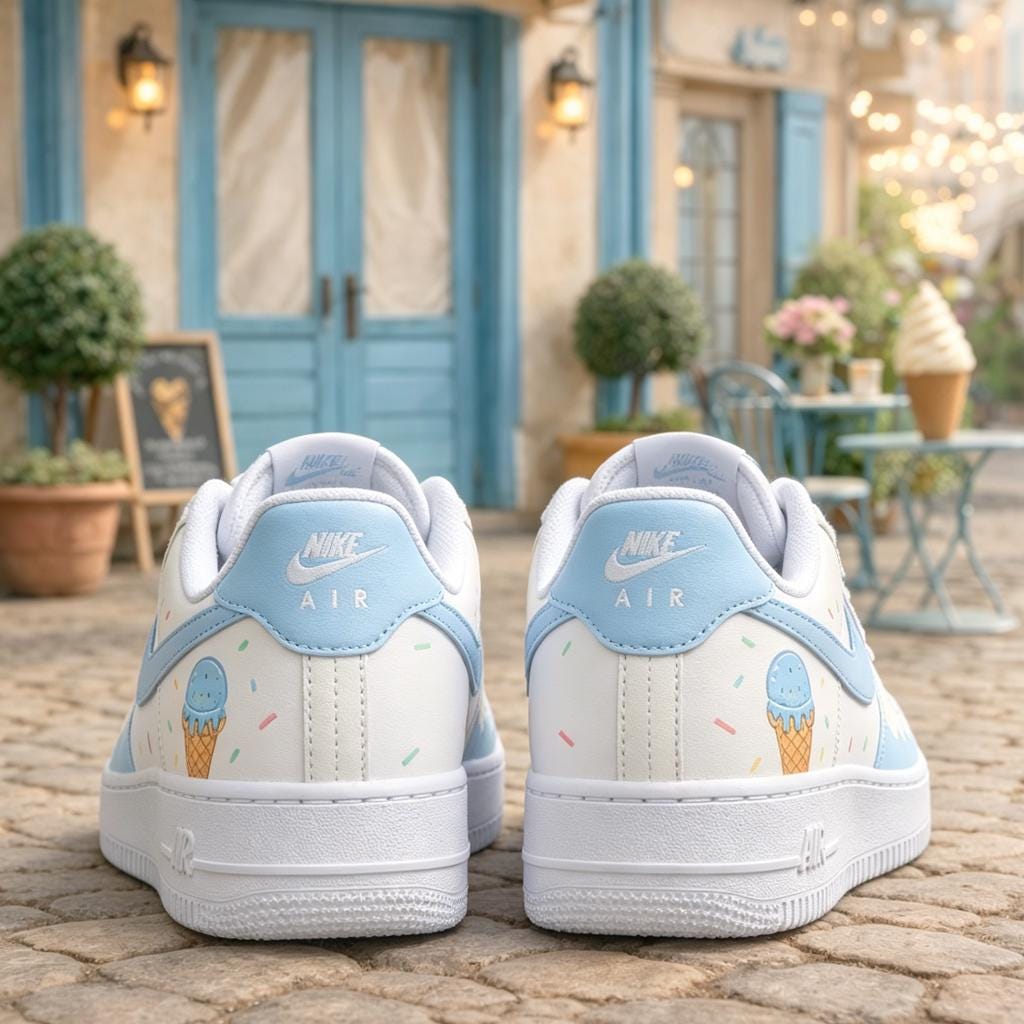 Custom Air Force 1 Blue, Ice Cream Sneakers, Hand Painted Pastel Shoes,Gift for her
