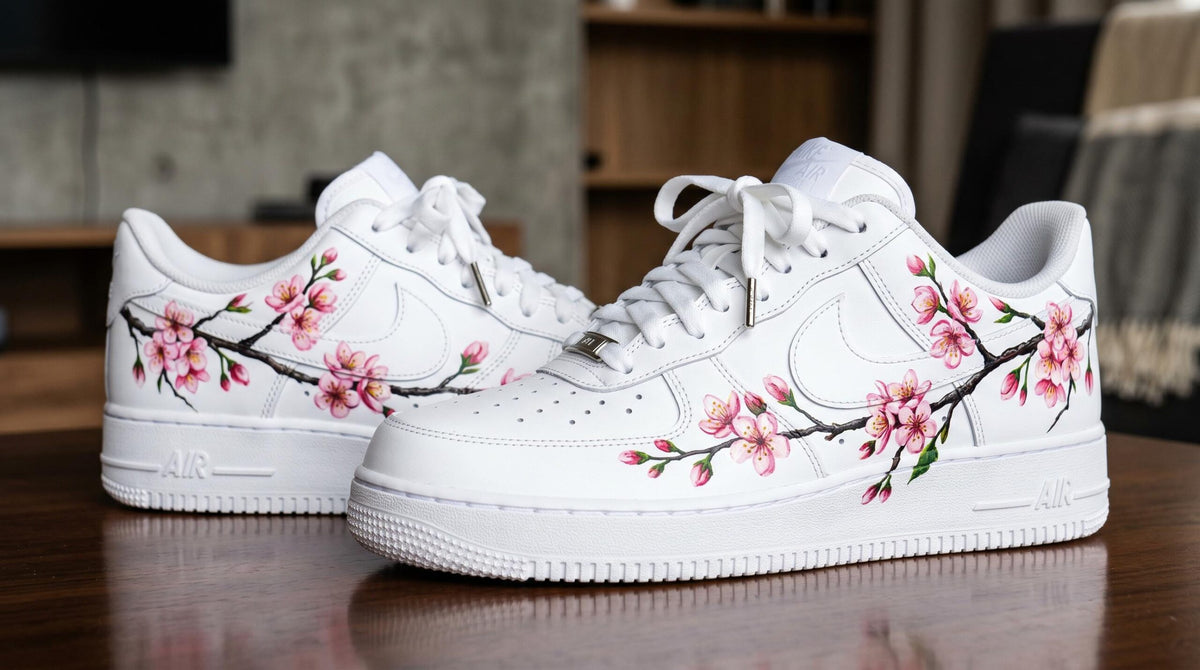 Custom Air Force 1 Cherry Blossom Hand Painted Sneakers, Anniversary Gift for Her, Wedding Gift for Bride l Summer Wedding Gift for Her