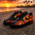 Custom Air Force 1 Sunset Beach Sneakers, Hand Painted Tropical Palm Tree Shoes, Yellow&Black Romantic Style Shoes for Him
