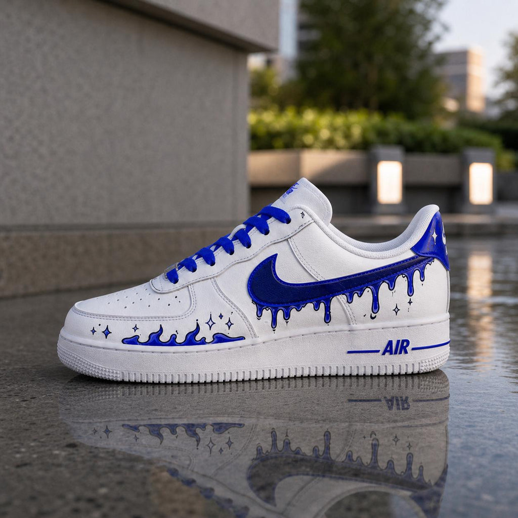 Blue Flame Air Force 1, Personalized Hand Painted Starry Drip AF1 Sneakers for Unique Birthday and Graduation Gift