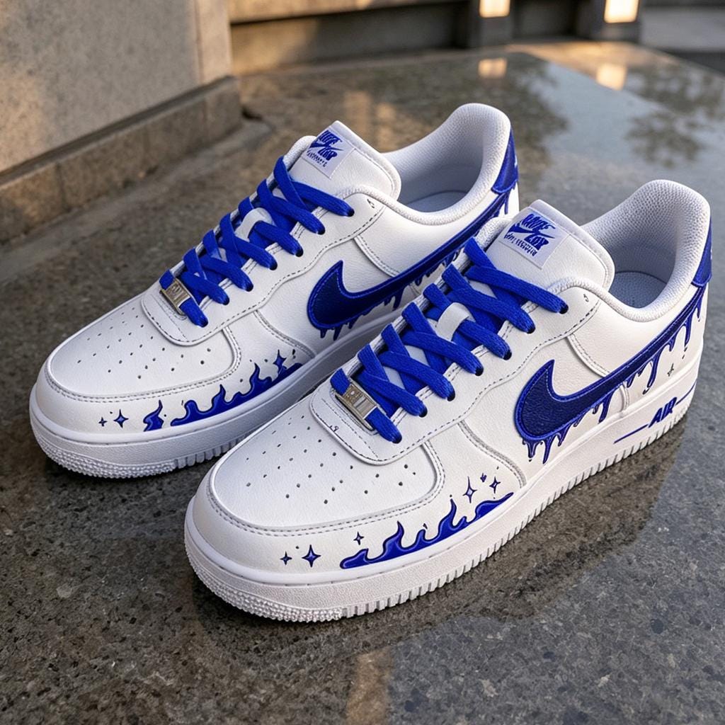 Blue Flame Air Force 1, Personalized Hand Painted Starry Drip AF1 Sneakers for Unique Birthday and Graduation Gift