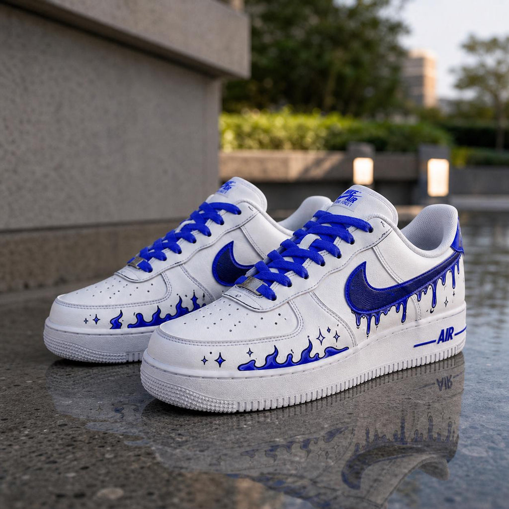 Blue Flame Air Force 1, Personalized Hand Painted Starry Drip AF1 Sneakers for Unique Birthday and Graduation Gift