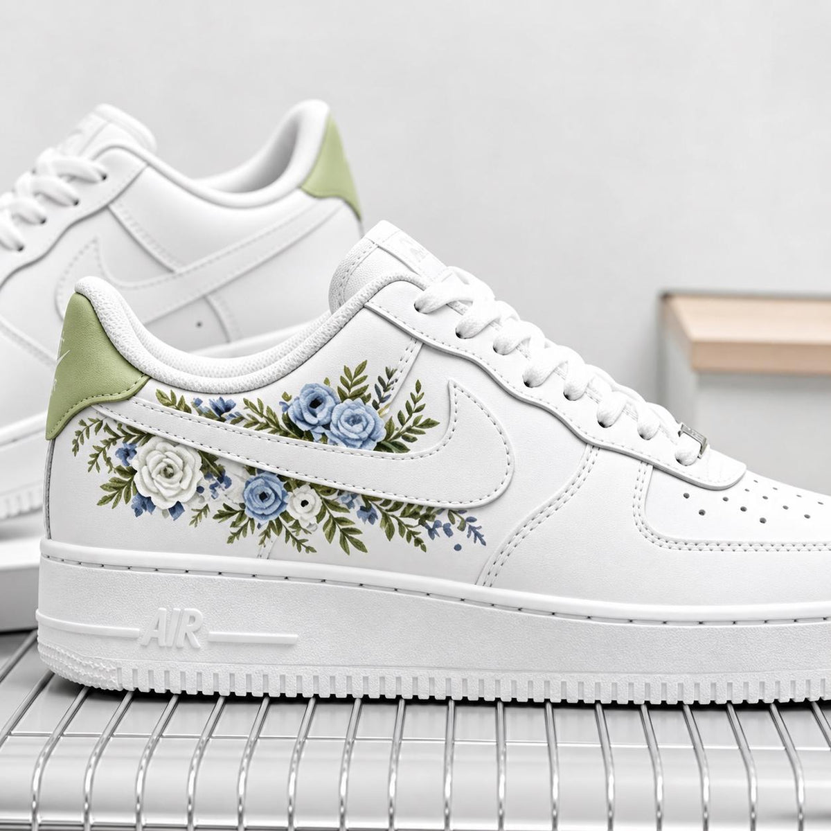 Blue Floral Air Force 1 ,Hand Painted Botanical AF1 Sneakers for Unique Birthday and Graduation Gift