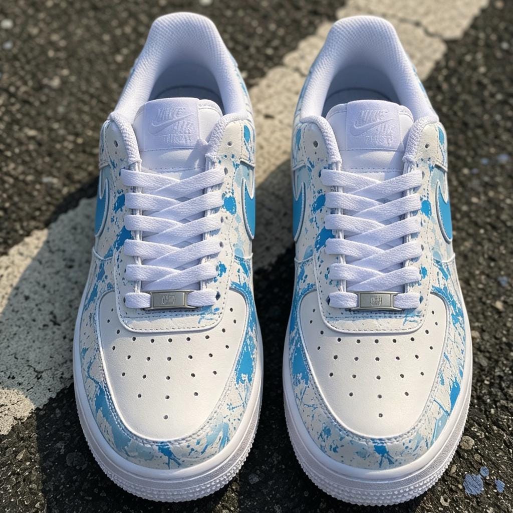 Blue Splatter Paint Air Force 1, Minimalist Custom Shoes, Handmade Street Style Sneakers, Unisex Gift
