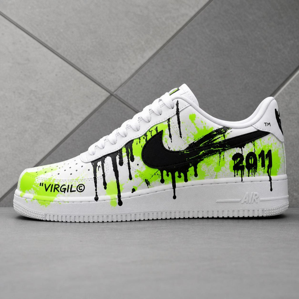 Custom Graffiti Air Force 1 Sneakers, Green Black Hand-Painted and Spray-Painted Shoes, Gift for Him Her