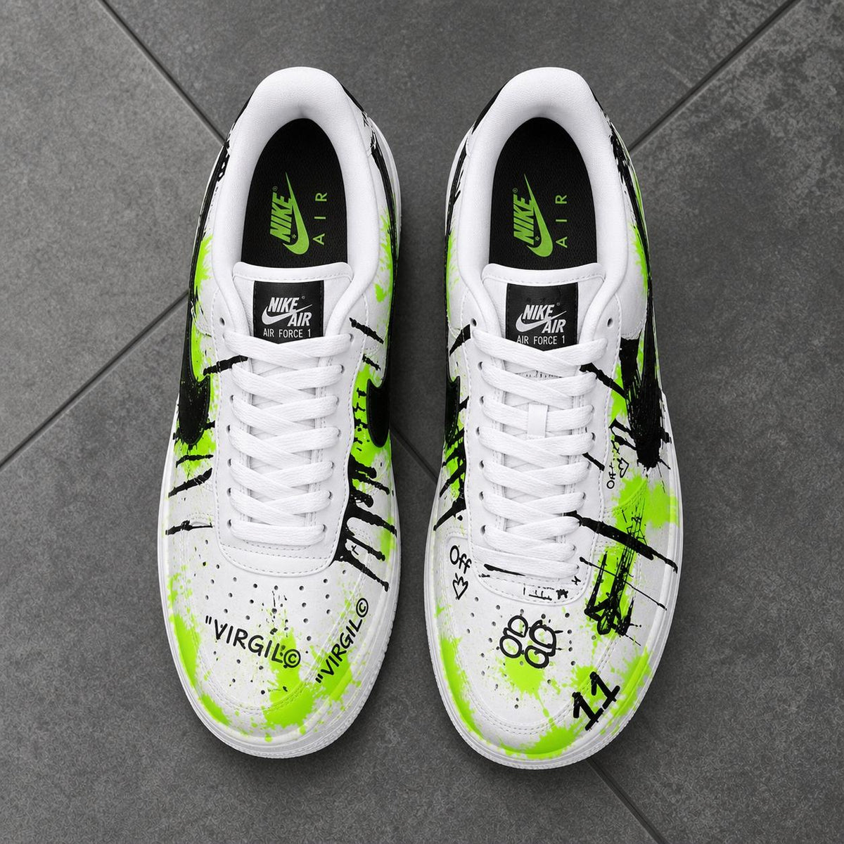 Custom Graffiti Air Force 1 Sneakers, Green Black Hand-Painted and Spray-Painted Shoes, Gift for Him Her