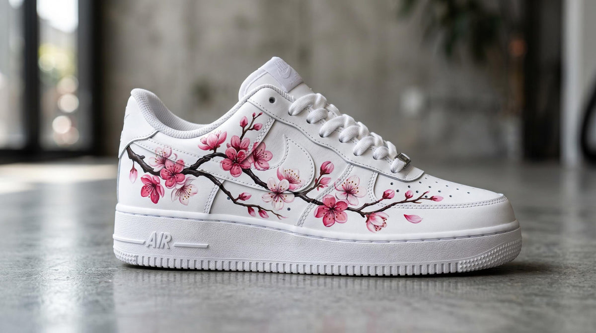 Custom Air Force 1 Cherry Blossom Hand Painted Sneakers, Anniversary Gift for Her, Wedding Gift for Bride l Summer Wedding Gift for Her