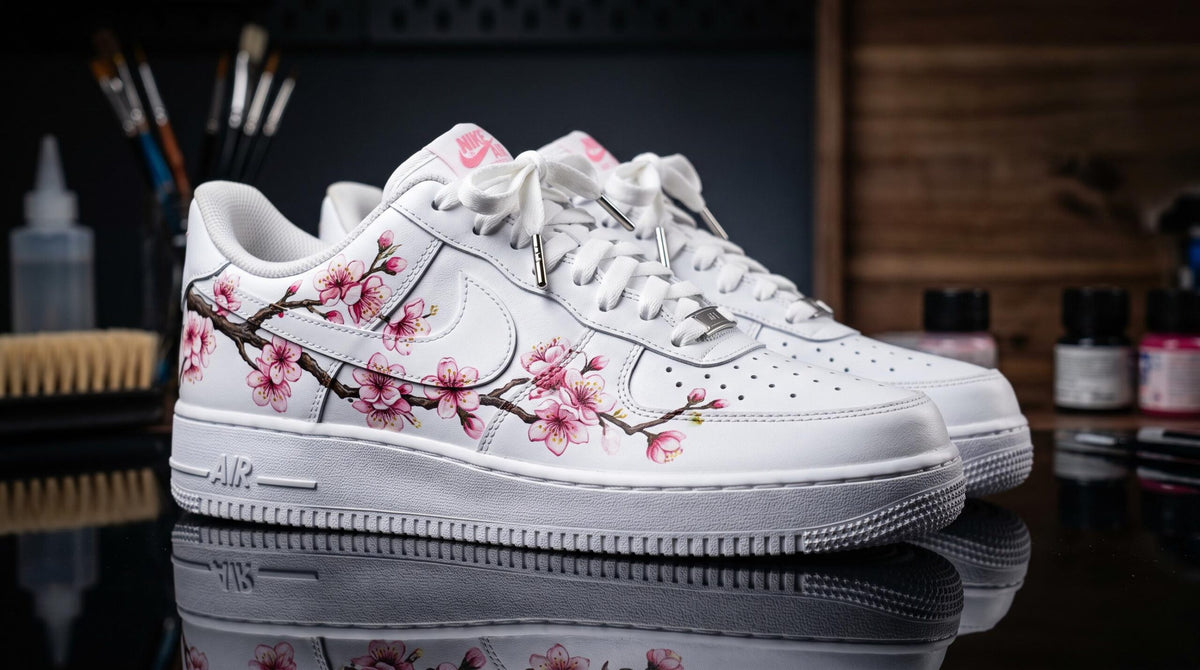 Custom Air Force 1 Cherry Blossom Hand Painted Sneakers, Anniversary Gift for Her, Wedding Gift for Bride l Summer Wedding Gift for Her