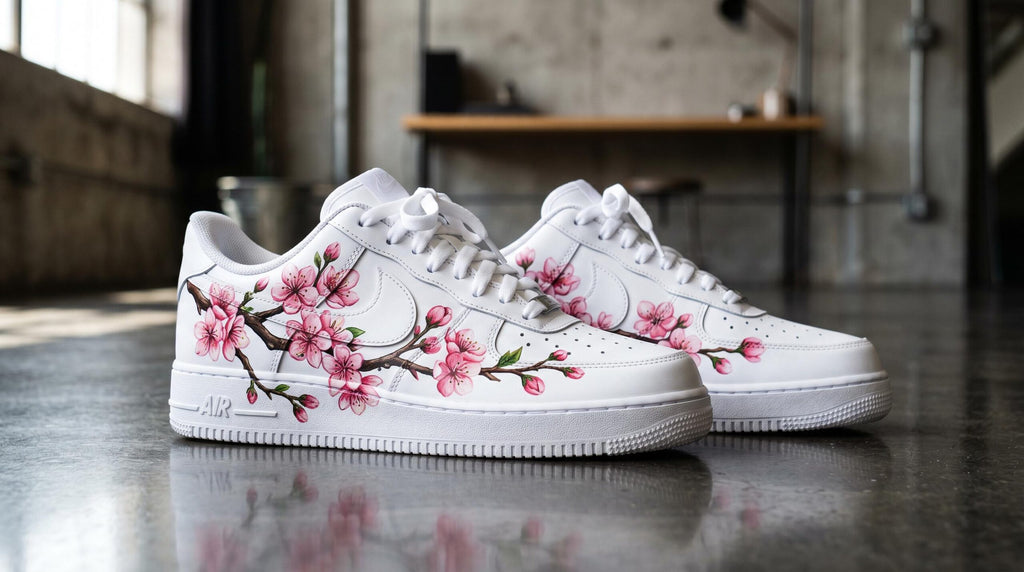 Custom Air Force 1 Cherry Blossom Hand Painted Sneakers, Anniversary Gift for Her, Wedding Gift for Bride l Summer Wedding Gift for Her