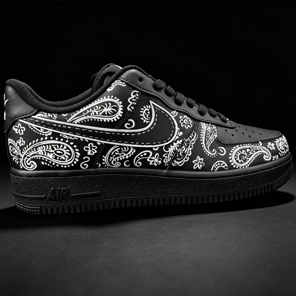 Custom Black Paisley AF1 ,Hand Painted Black Sneakers, Streetwear Shoes,a unique gift