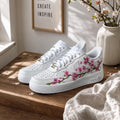 Cherry Blossoms Sneakers, Hand-Painted Floral Sakura Art Shoes, Personalized AF1 Birthday Anniversary Gifts for Her