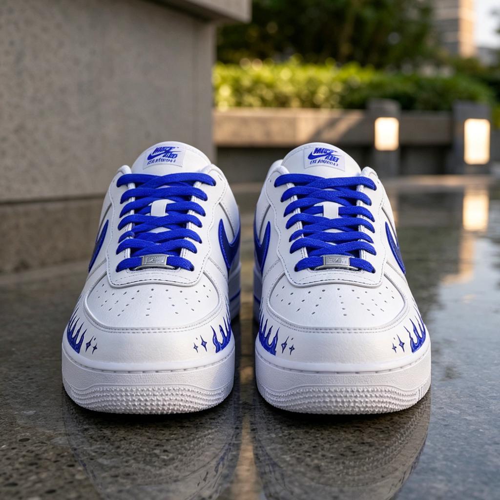 Blue Flame Air Force 1, Personalized Hand Painted Starry Drip AF1 Sneakers for Unique Birthday and Graduation Gift