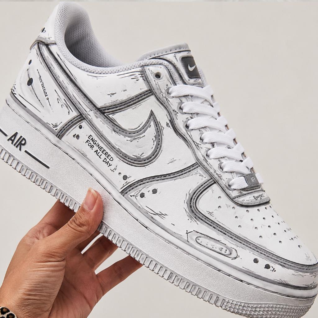 Comic Style Air Force 1,Unique Hand-Painted Sketch Design AF1 Sneakers for Birthday Graduation Gift