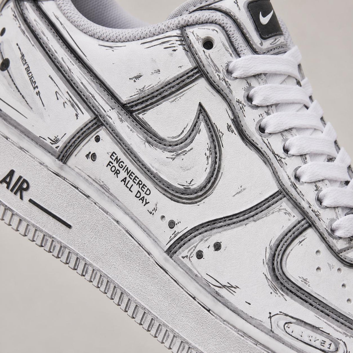 Comic Style Air Force 1,Unique Hand-Painted Sketch Design AF1 Sneakers for Birthday Graduation Gift