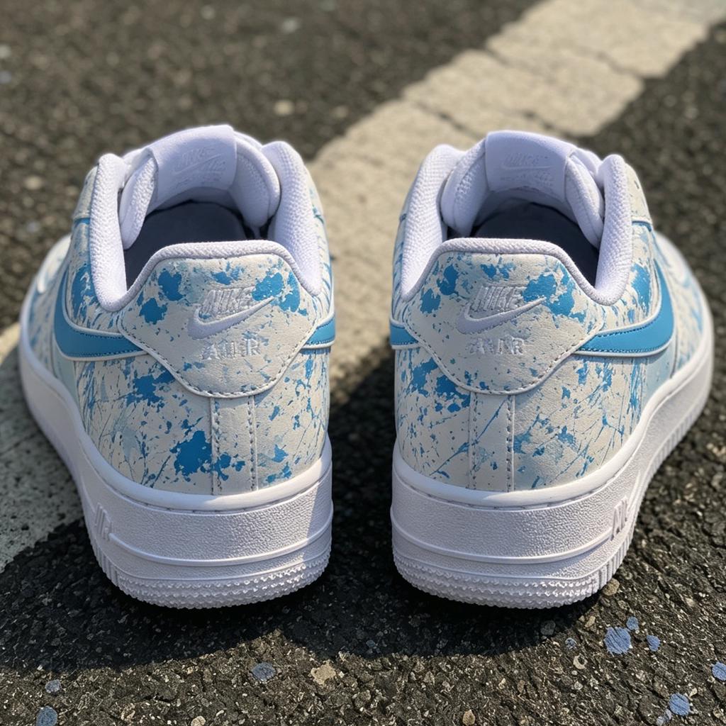 Blue Splatter Paint Air Force 1, Minimalist Custom Shoes, Handmade Street Style Sneakers, Unisex Gift
