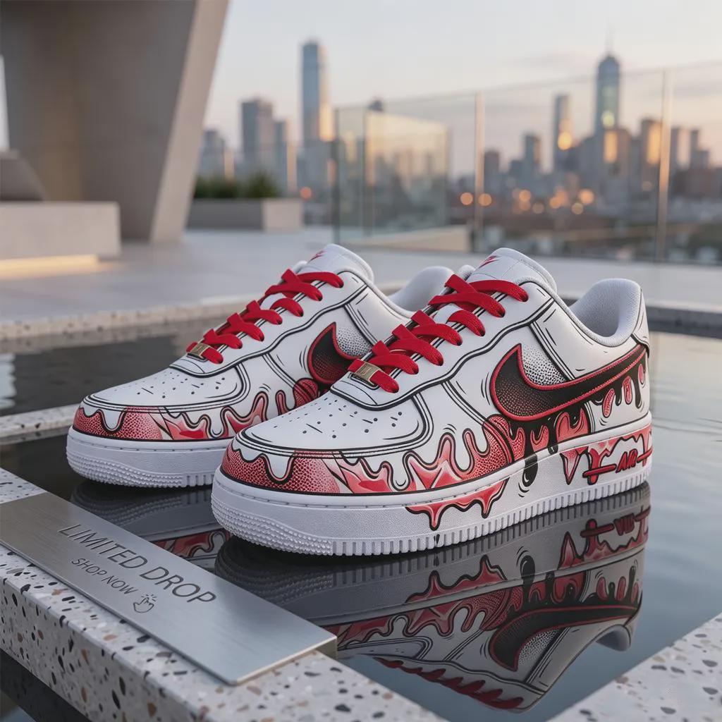 Custom Blue Drip Air Force 1, Hand Painted Cartoon Drip Sneakers, Cartoon Style Shoes,Gift For Him