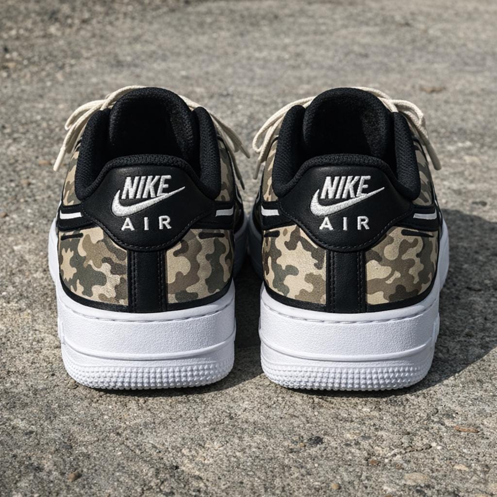 Custom Camo Sneakers Hand Painted Air Force 1 Camo Grid Shoes Urban Aesthetic Footwear for Birthday Gift for Son