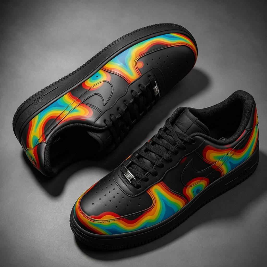 Custom Air Force 1 Thermal Wave Sneakers Hand Painted Black Shoes Gift for Him Her Birthday Graduation