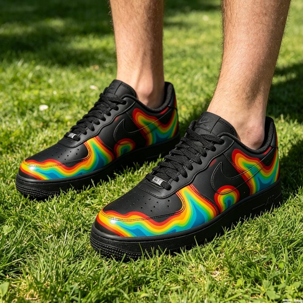 Custom Air Force 1 Thermal Wave Sneakers Hand Painted Black Shoes Gift for Him Her Birthday Graduation