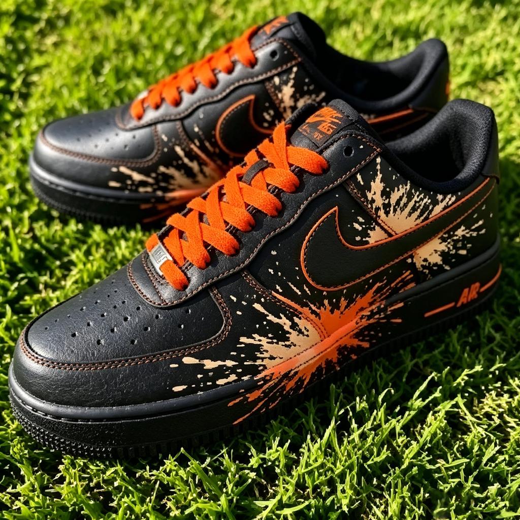 Black&Orange Splatter AF1 Streetwear Sneakers,Hand Painted Paint Splatter Sneakers,Unique Gift for Him