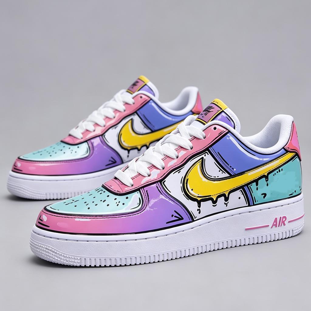 Colorful AF1,Cartoon Drip Air Force 1, Vibrant Pop Art Sneakers, Personalized Streetwear Kicks, Unique Comic Style Footwear