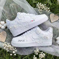 Custom Bridal Sneakers Lace Floral & Pearl Shoes for Bride, Personalized Name Wedding Date