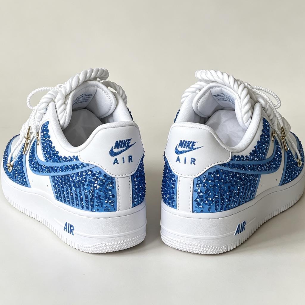 Blue Crystal AF1 Custom AF1,Bling Streetwear Shoes with Rope Laces,Unique Gift for Birthday & Graduation