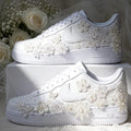 Custom Air Force 1 White Lace Floral Sneakers, Bridal Streetwear Kicks, Unique Designer Footwear for Wedding & Birthday