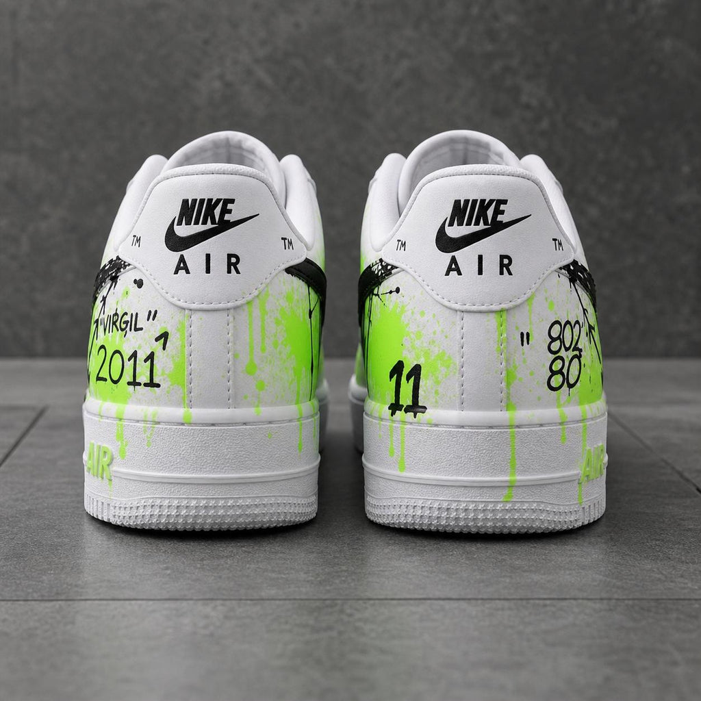 Custom Graffiti Air Force 1 Sneakers, Green Black Hand-Painted and Spray-Painted Shoes, Gift for Him Her
