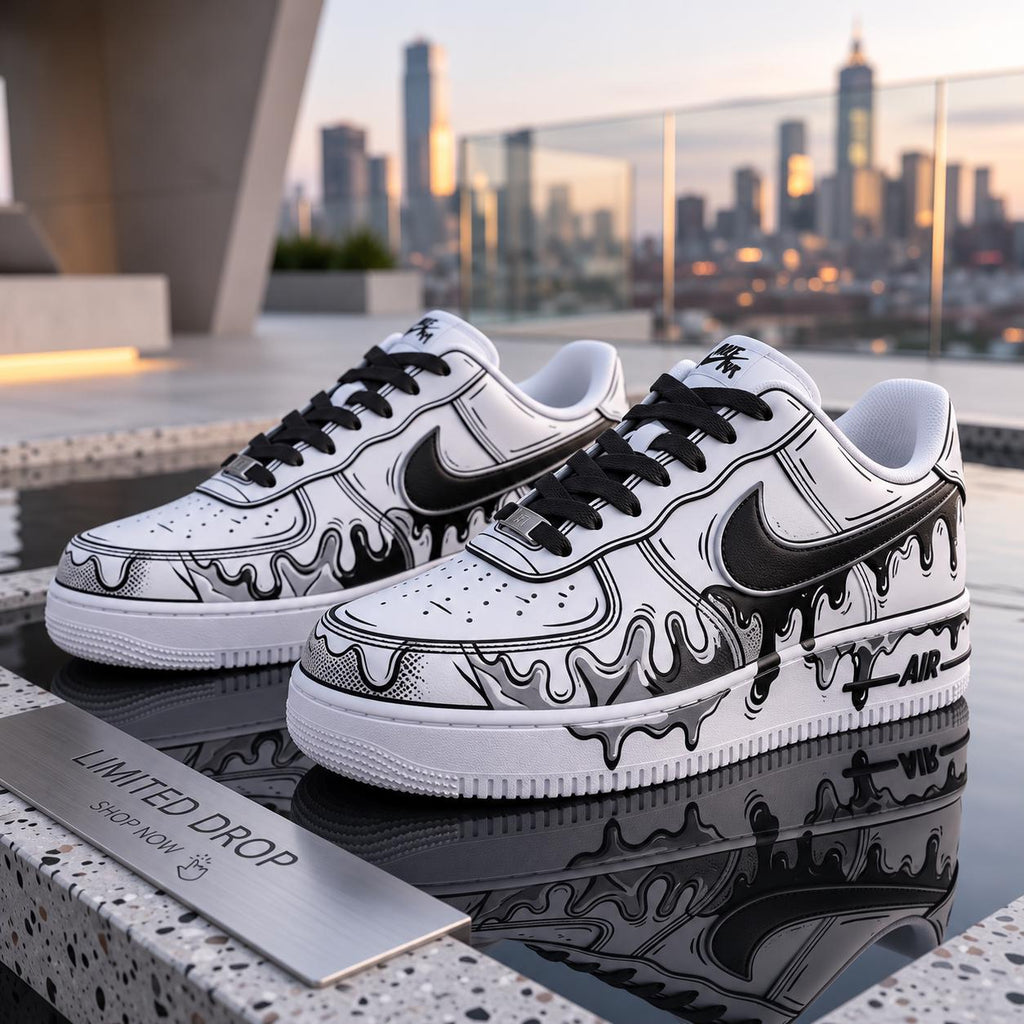 Custom Blue Drip Air Force 1, Hand Painted Cartoon Drip Sneakers, Cartoon Style Shoes,Gift For Him