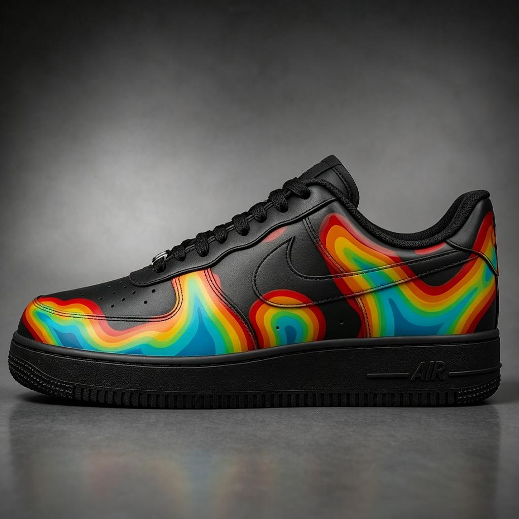 Custom Air Force 1 Thermal Wave Sneakers Hand Painted Black Shoes Gift for Him Her Birthday Graduation