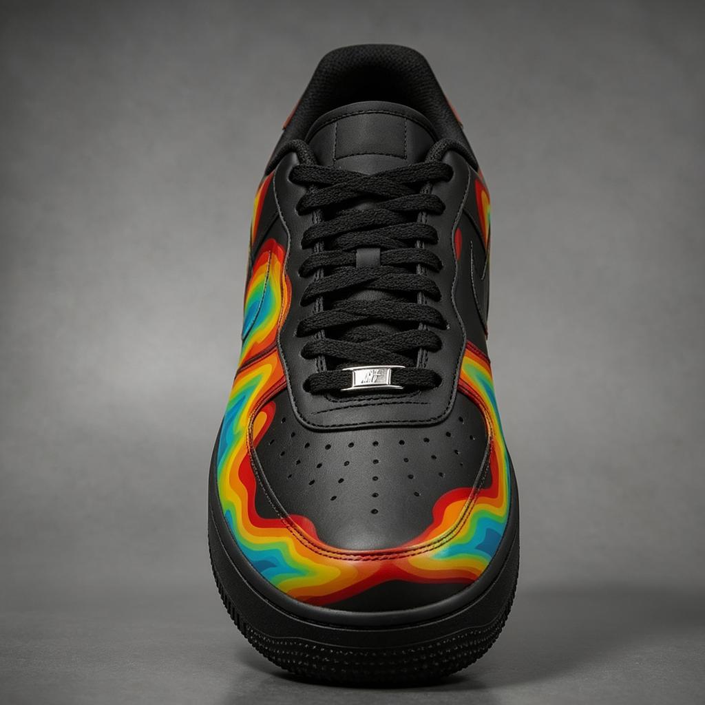 Custom Air Force 1 Thermal Wave Sneakers Hand Painted Black Shoes Gift for Him Her Birthday Graduation