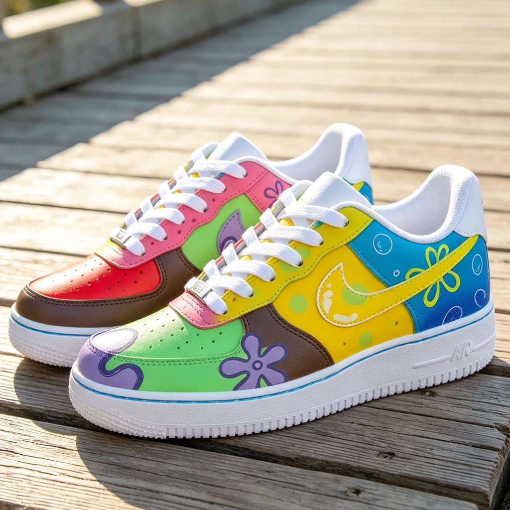 Custom Cartoon Flower Air Force 1 Sneaker, Hand Painted Pop Art Shoes Gift for Him Her Birthday Graduation