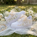 Custom Bridal Wedding Sneakers , Pet of Honor & Floral for Bride Shoes, Personalized Name Wedding Date