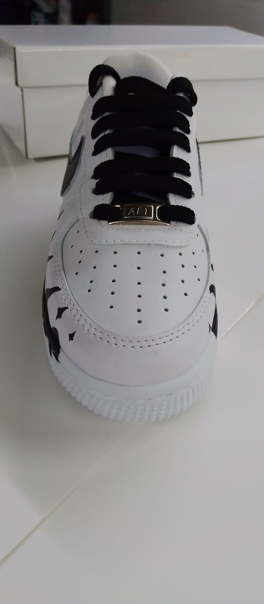 Air Force Style Custom Black Drip Sneakers-Hand Painted White Shoes -Unisex Streetwear Sneakers