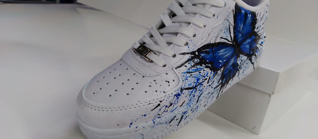 Air Force Style Hand Painted Blue Butterfly Sneakers-Custom Butterfly Shoes-Artistic Women’s Casual Shoes-Unigue Gift