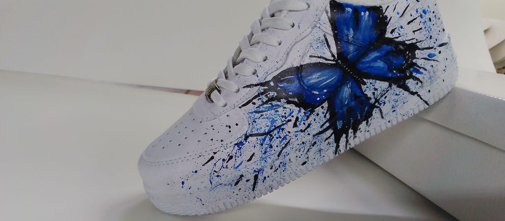 Air Force Style Hand Painted Blue Butterfly Sneakers-Custom Butterfly Shoes-Artistic Women’s Casual Shoes-Unigue Gift