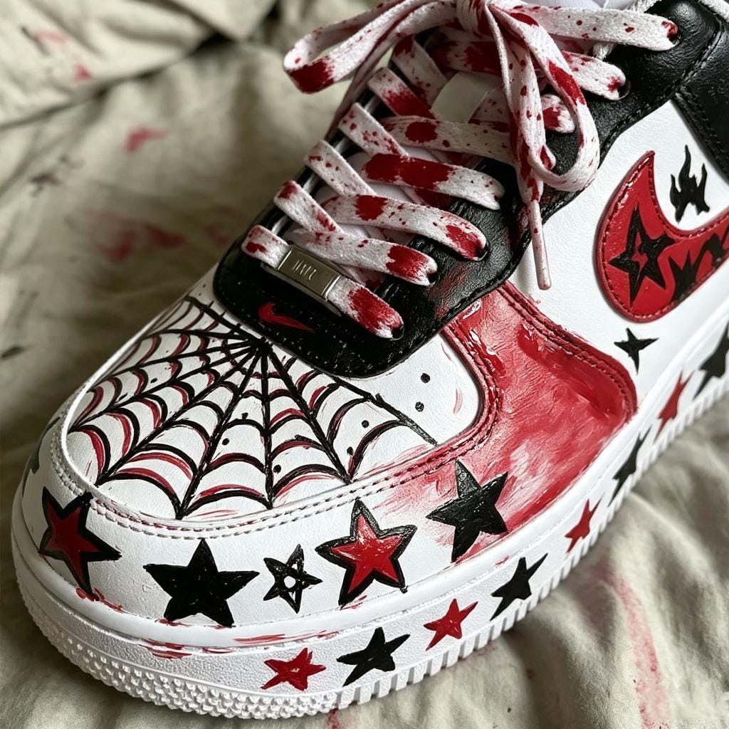 Custom Air Force 1,Hand Painted Spiderweb Sneakers, Red Star Shoes, Streetwear Fashion Sneakers, Unique Art Shoes For Him