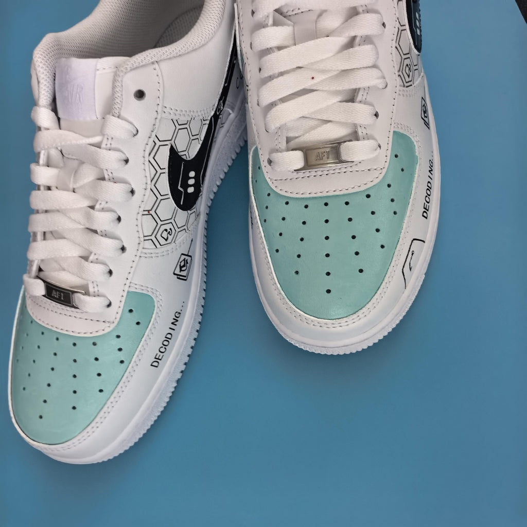 Air Force 1 Custom -Hand Painted Shoes- Techwear Decoding Sneakers-DataStream Custom AF1-Decoding Series AF1