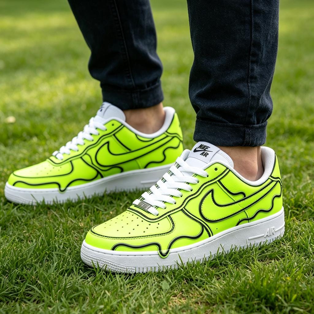 Custom Green Comic Air Force 1 , Hand Painted Neon Green Shoes, Streetwear Festival Kicks, Unique Birthday Gift