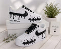 Air Force Style Custom Black Drip Sneakers-Hand Painted White Shoes -Unisex Streetwear Sneakers
