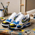 Custom Abstract AF1, Hand Painted Blue&Yellow Brush Splash Air Force 1,Artistic Kicks, Unique Birthday Graduation Gift for Him Her